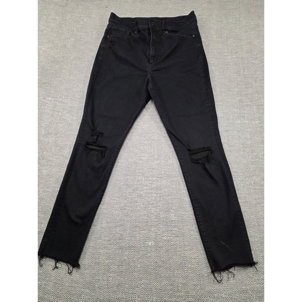 EXPRESS Skinny High Rise Black Ripped Jeans Women's‎ Size 10R Raw Hem